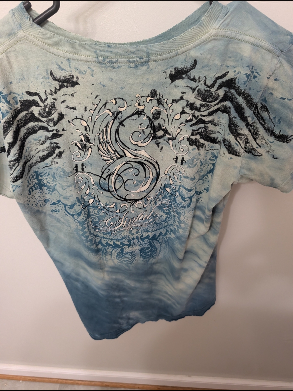 Sinful Blue Tie-Dye Graphic Tee with Silver Crest